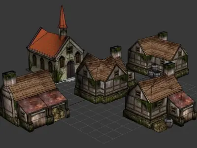 Lowpoly Medieval Houses Low-poly 3D model