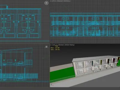 Motel modern apartment building with balconies Low-poly 3D model