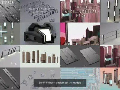 Sci-Fi Kitbash design set 3D Model Pack