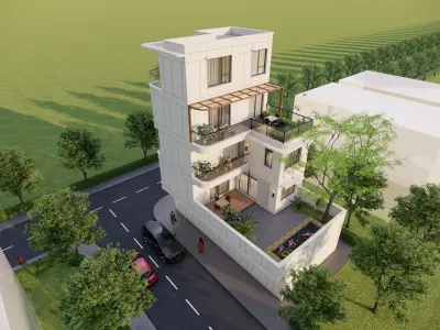 Modern standalone 5-story residential building 3D model