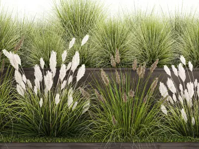 Grass and bushes in a rusty flowerbed 3D model