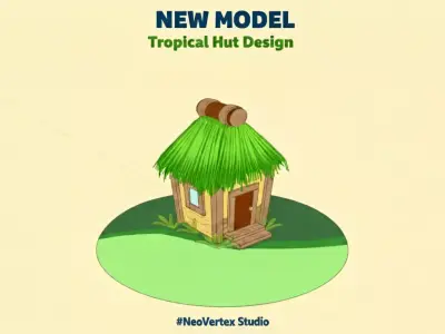 Stylized Grass Hut 2D 3D Grease pencil  Low-poly 3D model