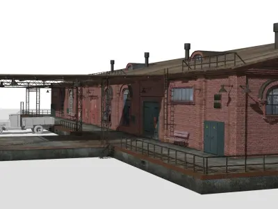 Old brick warehouse Low-poly 3D model