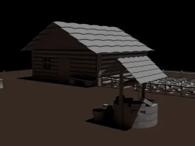 Village 3D low poly log cabin Low-poly 3D model