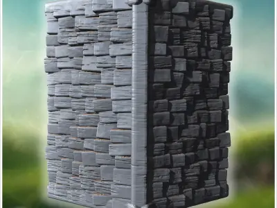Round stone well with wooden roof hand crank and visible brick d 3D print model