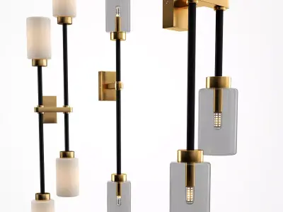HANSTON three sconces in gold and glass 3D model