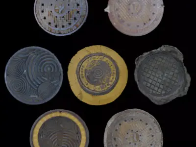 Korean style 7 manhole set 3D model