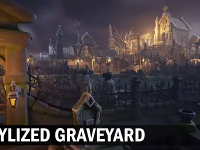 Stylized graveyard Low-poly 3D model