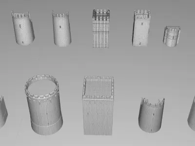 tower group of wooden poles Low-poly 3D model