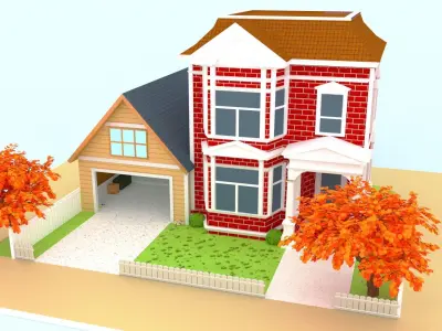 Cartoon house vs gara 3D model Low-poly 3D model