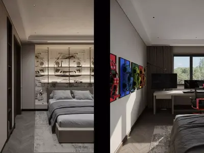 Interior Designed Scene of boys bedroom 3D model