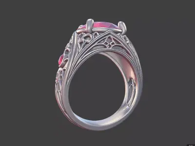 Gothic Cathedral Ring With faceted Stones 3D print model