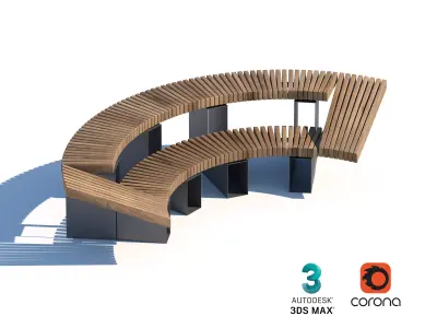 Contemporary Curved Modular Bench for Parks and Public Spaces 3D model