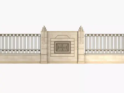 Fence in classic style with wrought iron railing 3D model