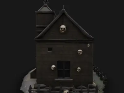 Haunted Gothic House 3D Model Stylized Horror Building Skulls Low-poly 3D model