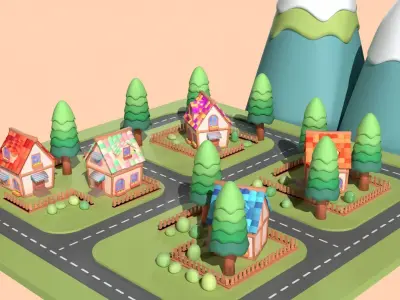 Cute Stylized Village Low-poly 3D model