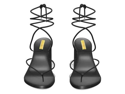 Black Strappy Mid-High Heel Shoes Low-poly 3D model