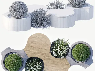 Bench with Plants - Urban Furniture 02 3D model