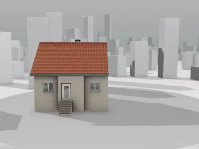 City House - 4 - Half-Double-House - Roof red - Wall skinyellow Low-poly 3D model