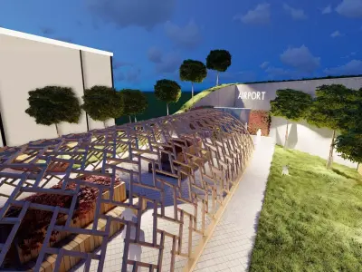 Pavilion 3D Model outdoor area with wooden structure 3D model