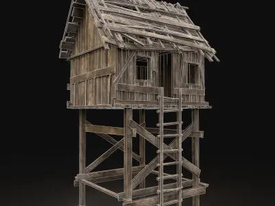 Next Gen AAA Wooden Medieval Watchtower Low-poly 3D model