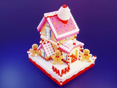 Candy House Lowpoly Isometric 3D model Low-poly 3D model