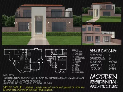 Contemporary brick house modern residential architecture Low-poly 3D model