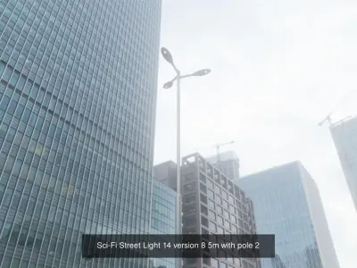 Sci-Fi Street Light 14 with pole 2 3D Model Pack