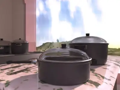 Cooking Set kitchen with pots and pans on counter 3D model