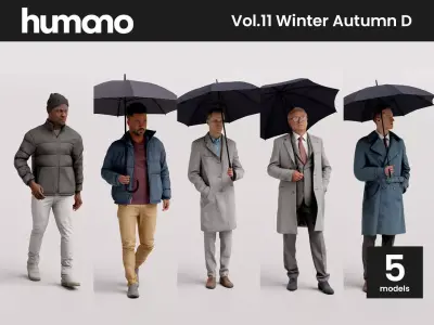 Humano 5-Pack - PEOPLE WITH UMBRELLAS -  RAINY - 5x 3D models D