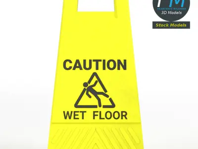 Wet floor warning signs 3D model