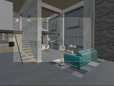 interior loft small duplex drawing room 3D model