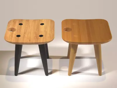 Sonia wooden stool with legs 3D model