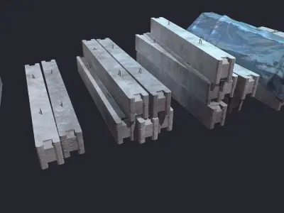 Concrete Beam Well Low-poly 3D model