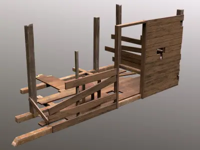 Broken Wooden House Low-poly 3D model