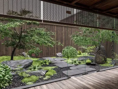 Japanese style landscape plant courtyard garden 3D model