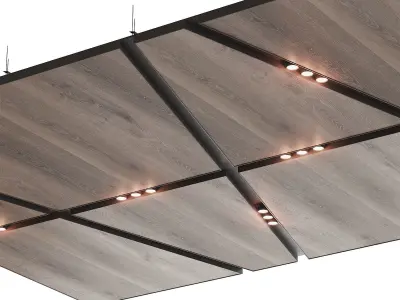 Wooden suspended ceiling with lighting 34 3D model