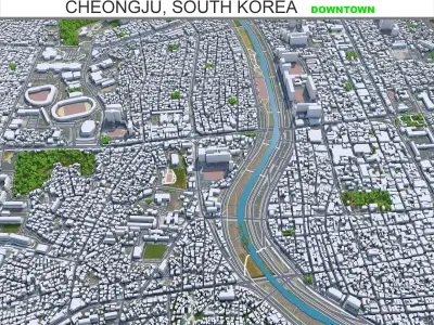 Cheongju Downtown South Korea Low-poly 3D model