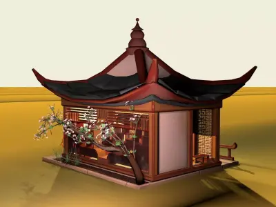 Stylized Chinese Pavilion Traditional Oriental Rest House Low-poly 3D model