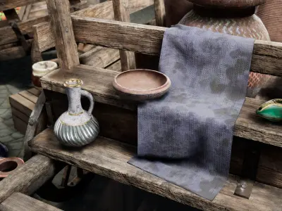 Fruit and Pottery Market Cart Pack containing Low-poly 3D model