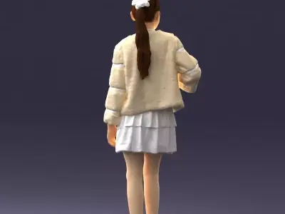 000366 Girl in White Dress and Fur Jacket Low-poly 3D model