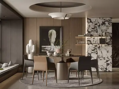 Modern Eclectic Dining Room Marble Accent Pendant Light 3D model