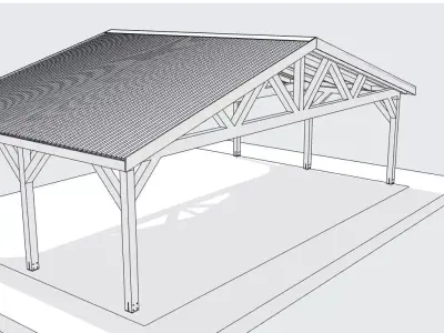 3D Model Carport 6x9 m  Wooden Shelter with Metal Roof 16 Slope 3D model