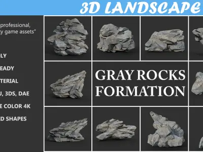 Low poly Gray Rock Formation B 190421 Low-poly 3D model