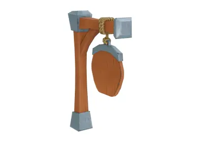 Stylized Wooden Sign 3D Model Low-poly 3D model