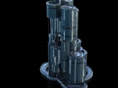 Futuristic Future Modern City Building Skyscraper 02 3D model