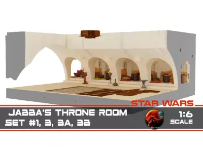 Jabbas Throne Room - Hangout area - Complete set 1-6 scale 3D Model Pack