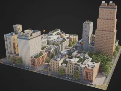 Realistic City District A21-A26 MAYA Low-poly 3D model