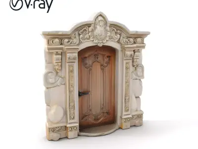 Ornate Wooden Door with Stone Architrave Model Pack Low-poly 3D model