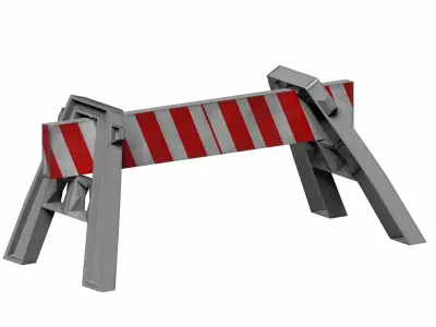 Red-white strip plastic barricade Low-poly 3D model